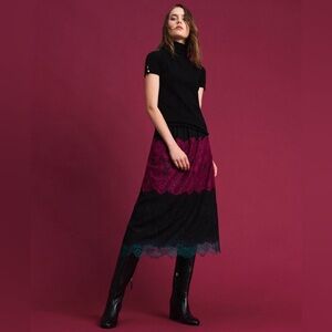 Twinset Colorblock Lace Midi Skirt 42
